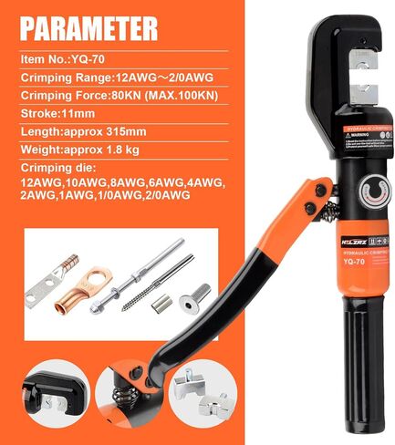 Hydraulic Crimping Tool and Wire Crimping Tool Kit, Range 12AWG-2/0AWG, 9 Pairs Of Dies For Cable Crimping Tool, Wire Rope Electrical Terminal Wire and Battery Cable Crimper(YQ/70C) in Saudi Arabia