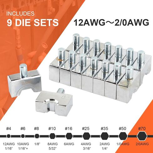 Hydraulic Crimping Tool and Wire Crimping Tool Kit, Range 12AWG-2/0AWG, 9 Pairs Of Dies For Cable Crimping Tool, Wire Rope Electrical Terminal Wire and Battery Cable Crimper(YQ/70C) in Saudi Arabia