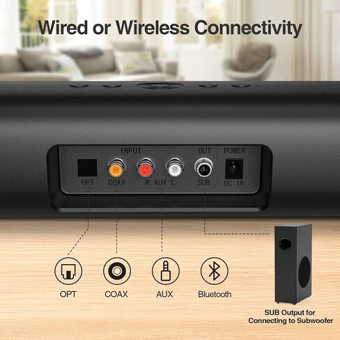 Saiyin Sound Bars for TV, 24 Inches Sound Bar with HDMI(ARC), Optical, AUX and Bluetooth Inputs, Soundbar for TV and Surround Sound System in Saudi Arabia