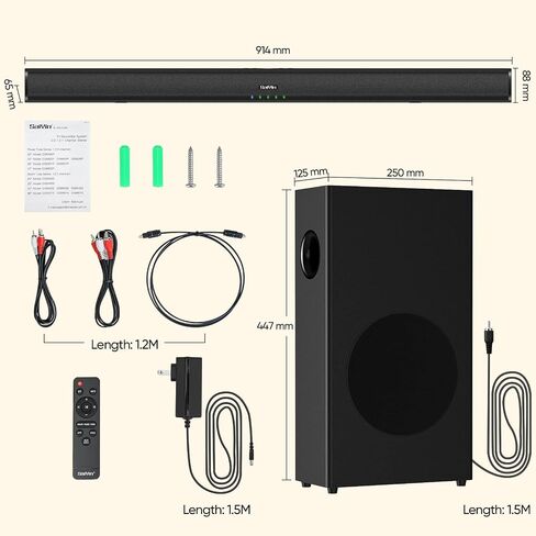 Saiyin Sound Bars for TV, 24 Inches Sound Bar with HDMI(ARC), Optical, AUX and Bluetooth Inputs, Soundbar for TV and Surround Sound System in Saudi Arabia
