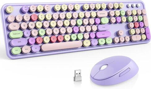 Wireless Keyboard and Mouse Combo, MOFII Full-Size Retro Round Keyboard and Mouse Wireless, 2.4 GHz Wireless USB Receiver, Plug and Play, Compatible with PC, Laptop, Desktop, Computer in Saudi Arabia