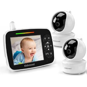 Kidsneed Baby Monitor with 2 Cameras - 3.5 Inch Video Baby Monitor with Remote Control Pan& Tilt &Zoom Camera, Two-Way Audio, Night Vision, Lullabies, 960ft Long Range