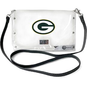 Littlearth Green Bay Packers NFL Clear Envelope Purse with Black Fashion Strap