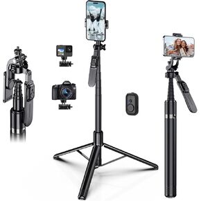 80" Phone Tripod, Tripod for iPhone & Selfie Stick Tripod,Professional Travel Tripod,360° Rotating All-in-1 Portable Tripod Stand with Wireless Remote for iPhone/Android/Camera/GoPro
