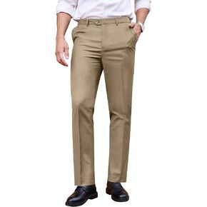 COOFANDY Men's Classic Fit Dress Pants Flat Front Straight Formal Pants Wrinkle Free Expandable Waist Suit Pants Grey