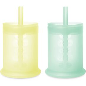 Olababy Silicone Training Cup with Straw Lid Bundle Mint + Lemon