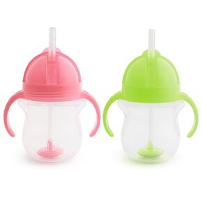 Munchkin® Any Angle™ Weighted Straw Trainer Cup with Click Lock™ Lid, 7 Ounce, 2 Pack, Pink/Green