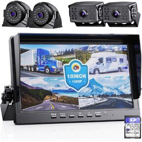 eRapta HD 1080p Backup Camera System Kit, 7-inch Reversing Monitor with Quad Split Recording IP69 Waterproof, Rear View Side View Cameras, Backup Camera for RV Truck/Trailer/Tractor/Box/Camper Y0202