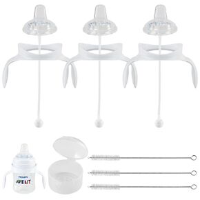 Sippy Straw Cup Soft Conversion Kit for Philips Avent Anti-Colic Baby Bottle, Toddler Transition Kit with Silicone Sippy Spout Nipple, Weighted Straw, Bottle Handle, Cleaning Brush, 3-Pack