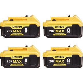 4 عبوات 8000mAh استبدال DEWALT 20V MAX بطارية متوافقة مع DEWALT 20 فولت ليثيوم أيون DCB200 DCB201 DCB203 DCB204 DCB207 تنطبق على 20 فولت أدوات الطاقة اللاسلكية والشحن