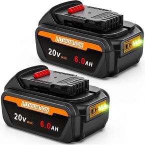 2 حزم 20V 6.0AH بطارية ليثيوم أيون متوافقة مع DEWALT 20V بطارية DCB200 DCB204 DCB206 20V أدوات الطاقة اللاسلكية