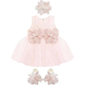 Lilax Baby Girl Tulle Dress Vress Pageant 3 قطعة فستان زفاف حفلة (9-12 شهرًا ، وردي)