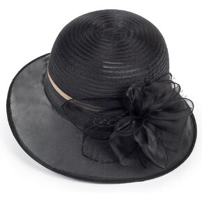 Women Kentucky Organza Derby Hat - Bridal Wedding Church Tea Party Wide Brim Summer Sun Cap