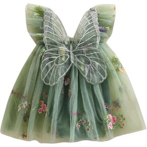Toddler Baby Girl Bow Dress Sleeveless Butterfly Tulle Lace Ruffles Dress Fairy Layered Ruffle Party Princess Dress