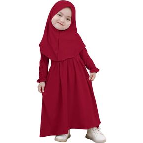IWEMEK 2PCS Newborn Baby Girls Muslim Abaya Prayer Dress with Hijab Islamic Middle East Arab Dubai Robe Ramadan Eid Clothes