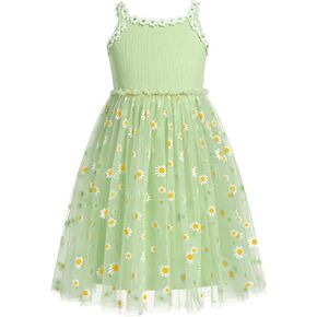 IMEKIS Toddler Kids Girls Daisy Tulle Dress Spaghetti Straps Boho Summer Holiday Party Wedding Dresses 1-7T