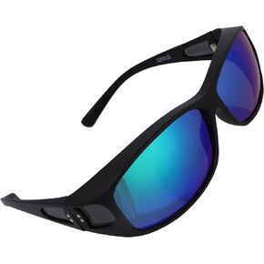 Unisex Fit Over Wrap Sunglasses Polarized Lens Wear Over Eyeglasses UV400 Protection Shades for Men and Women Outdoor Activities Driving, Fishing - Matt Black/Blue REVO (Pack in Case)