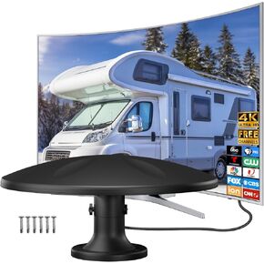 RV TV Antenna Outdoor Long Range, 360° Omni-Directional Reception Digital HD TV Antenna with Amplifier, Outdoor Digital Tv Antenna for Smart Tv——32ft RG6 Coaxial Cable