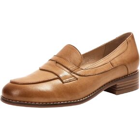 Mona flying Women's Comfort Leather Round Toe Penny Loafers Dress Casual Slip On Flats Ladies Office Work Shoes