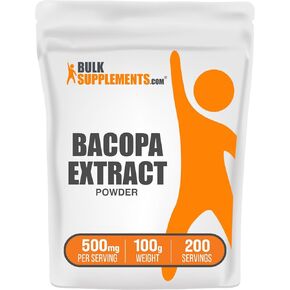 BulkSupplements.com Bacopa Extract Powder - Bacopa Monnieri Supplement, Bacopa Powder - Bacopa Supplements, Vegan & Gluten Free, 500mg per Serving, 250g (8.8 oz) (Pack of 1)
