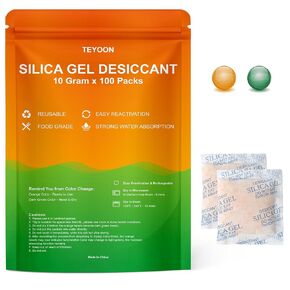 Silica Gel Packets Food Grade 50 Gram x 12 Packs Microwave Fast Reactivate Moisture Absorbers with Color Indicating, Premium Desiccant Packs for Food Spices Electronics Closet Jewelry Storage Tool Box