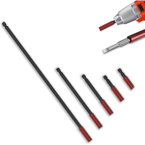 5pcs Magnetic Bit Holder -Magnetic Extension Drill Socket Chuck Adapter 1/4 inch Hex Quick Release Bar Screwdriver Bit Extender Holder for Impact Driver Screws Nuts Drill Tool (50,60,100,150,300mm)
