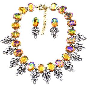 Zthread Lux Statment Necklace Leaf Crystal Choker Eveing Dress Brial Jewelry Necklace Earrings Set for Women