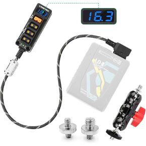 12V Regulated P-Tap D-Tap Splitter for ARRI|RED|Sony|Teradek |Smallhd|DJI|TILTA |SmallRig|V-Mount|Gold-Mount，1/4"-20 Screw Threads, Voltmeter Magic Arm-Braided Kevlar Cable 17.7 inches