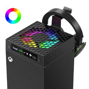 Cooling Fan for Xbox Series X with RGB Lights, Auto Cooling System Compatible with Xbox Series X Console Accessories, Automatic Fan Speed Adjustable by Temperature, USB Ports & Headset Holder
