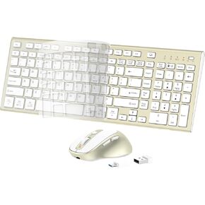 Wireless Keyboard Mouse Combo, USB Type C Rechargeable Slim Silent Keyboard Mouse, Compact Full-Size Keyboard with Number Pad and Cover for Windows, macOS, PC/Computer/Laptop - Silver