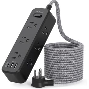 Surge Protector Power Strip, Braided Extension Cord with 9 AC Outlets 2 USB-A 1 USB-C Ports, 5ft Flat Plug Outlet Extension, 3 Sided Desktop Charging Station for Home,Office, Dorm, Travel, 900J