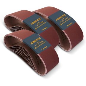 POWERTEC 3 x 21 Inch Sanding Belts, 80 & 100 & 120 Grit, Aluminum Oxide Belt Sander Sanding Belt for Portable Belt Sander, Wood & Paint Sanding, Metal Polishing, 10 Pack Each (110430+110450+110440)