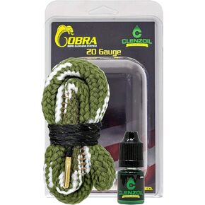 CLENZOIL Field & Range 20 Gauge Cobra Bore Cleaner | Gun Barrel Cleaning Tool Kit for 20 Ga. Shotgun | Brass Brush Embedded in Woven Barrel Rope | Includes CLP Gun Bore Cleaner Solution