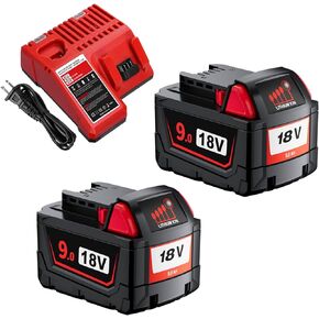 2Pack 18V 9.0A Batteries and Charger Replacement for Milwaukee M-18 Battery Compatible with Milwaukee Battery Lithium Ion 48-11-1862 48-11-1860 48-11-1828 48-11-1815 and 18V Cordless Power Tools Tools