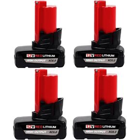 48-11-2450 12V Lithium-Ion High Output 6Ah Battery 2 Pack Compatible with Milwaukee M12 Tools and Original Charger Also for Milwaukee Heated Jacket Adapter (Replacement for M12 Battery*2)