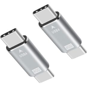 40Gbps USB C Male to Male Adapter, USB-C Male to Male Adapter, USB Type C Connector Extender Support 100W, 40Gbps for Laptop, Tablet, Phones, etc(Silver, 2 Pack)