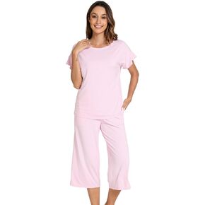 WiWi Viscose from Bamboo Pajamas for Women Soft Knit Capri Pants Pajama Sets Summer Pjs Sleepwear Comfy Lounge Set S-XXL