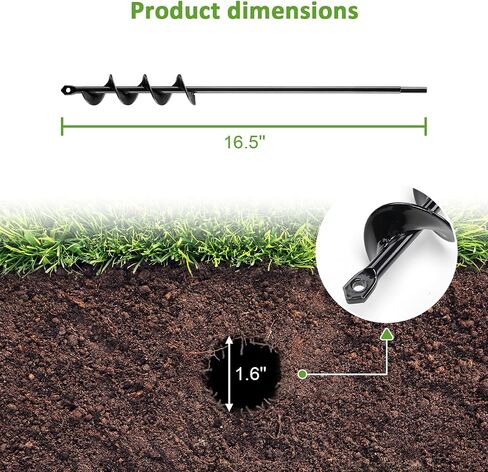 Auger Drill Bit for Planting, 1.6 x 16.5 Inch Garden Auger Spiral Drill Bit for 3/8" Hex Drive Drill Bulb Planter Tool for Post Hole Planting Flower Bulb Auger,Bedding Plants, Umbrella Holes Black in Saudi Arabia