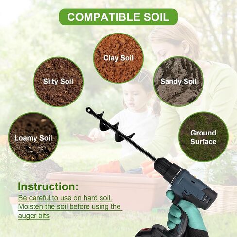 Auger Drill Bit for Planting, 1.6 x 16.5 Inch Garden Auger Spiral Drill Bit for 3/8" Hex Drive Drill Bulb Planter Tool for Post Hole Planting Flower Bulb Auger,Bedding Plants, Umbrella Holes Black in Saudi Arabia
