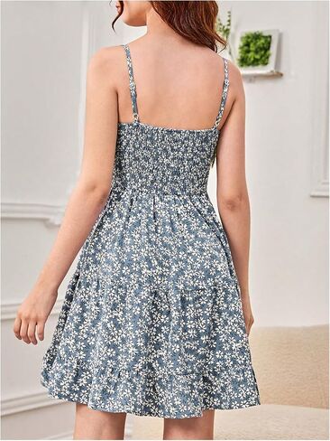 WDIRARA Girl's Floral Print Sleeveless Ruched Shirred Ruffle Hem A Line Cami Dress in Saudi Arabia