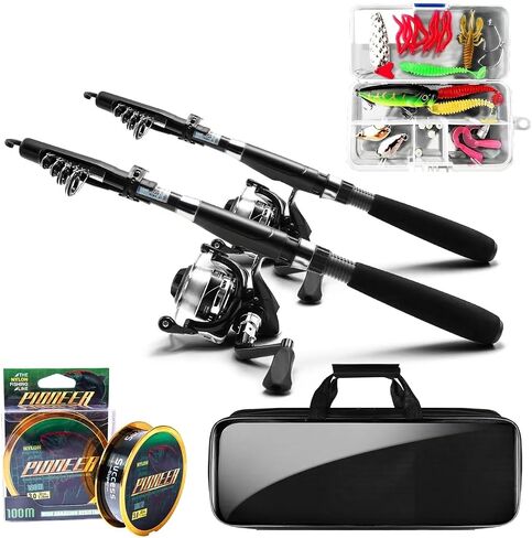 Telescopic Fishing Rod and Reel Combos, 2PCS 5.9FT Carbon Fiber Fishing Pole Kits with Spinning Reels, Collapsible Travel Fishing Rod Line Lures Set with Carrier Bag for Freshwater Saltwater Fishing in Saudi Arabia