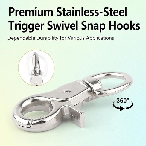 NIIIYTYB 2 Packs Trigger Snap Hooks Metal Clasp Hook Marine Grade Stainless Steel Heavy Duty Swivel Metal Clips Quick Release Lobster Clasp for Dog Leash Flag Pole Camera Straps Large Eye (2.65") in Saudi Arabia
