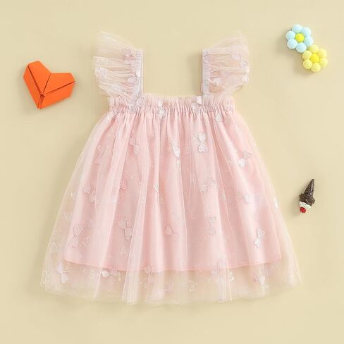 Toddler Baby Girl Bow Dress Sleeveless Butterfly Tulle Lace Ruffles Dress Fairy Layered Ruffle Party Princess Dress in Saudi Arabia