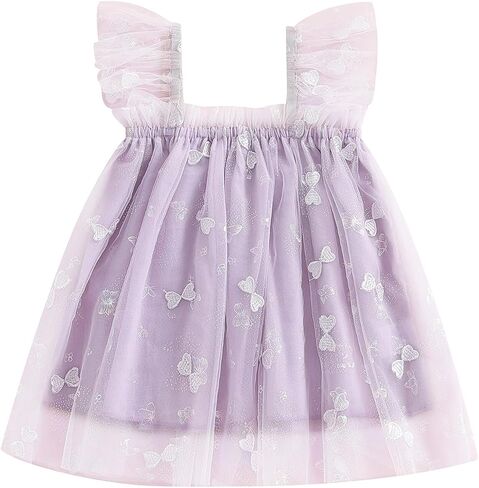 Toddler Baby Girl Bow Dress Sleeveless Butterfly Tulle Lace Ruffles Dress Fairy Layered Ruffle Party Princess Dress in Saudi Arabia