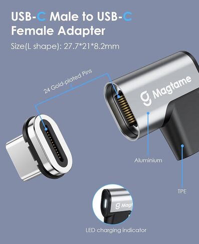 محول USB C ذكر بزاوية قائمة مغناطيسية 240 وات إلى USB C أنثى 40 جيجابت في الثانية، موسع محول 24Pin مسطح 90 درجة من النوع C، فيديو 4K لأجهزة الكمبيوتر المحمول USB 3/4، الكمبيوتر اللوحي، iPhone 15/16، حزمة واحدة مع نصيحتين in Kuwait