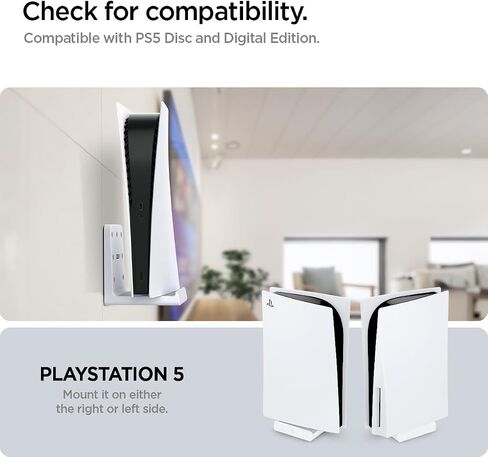 Spigen Wall Mount for PlayStation 5 Pro and Slim Console, Easy and Secure Installation and Mounting, PS5 Pro/Slim Stand and Accessories, Compatible with Disc Drive - White (Not Compatible with Original PS5) in Saudi Arabia