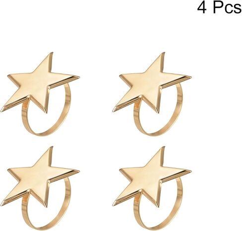 uxcell Metal Napkin Rings Set of 4, Star Napkin Ring Holder Buckle for Dining Table Decorations Wedding Birthday Holiday Party, Gold Tone in Saudi Arabia