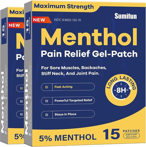 Sumifun Medicated Cold Hot Patches - 30 Count 5% Menthol Extra Strength Pain Relief Patches Powerful Targeted Relief for Simple Backaches, Joint Pain, Stiff Neck, Muscle Sore in Saudi Arabia