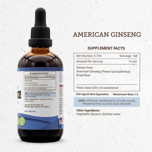 Secrets of the Tribe American Ginseng Tincture Alcohol-Free Extract, Farm Grown American Ginseng (Panax Quinquefolius) Dried Root Tincture Supplement (2 FL OZ) in Saudi Arabia