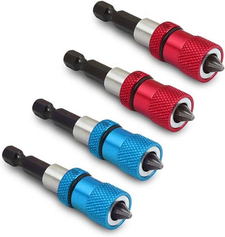 4PCS Magnetic Bit Holder with Phillips PH2 Screwdriver Bits, 1/4 Inch Hex Shank Driver Bits Adjustable Depth Screw Holder 60mm Length Drywall Screw Bits (Red+Blue) in Saudi Arabia